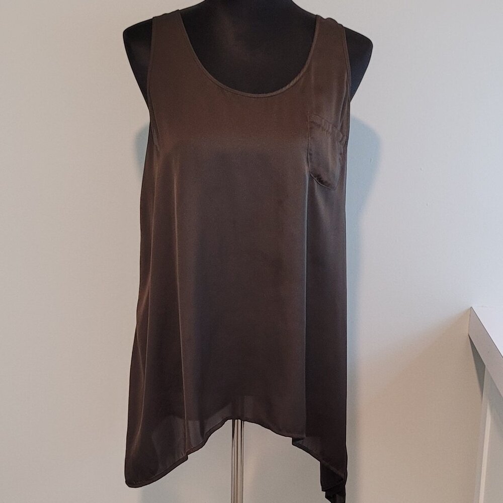 Lapis Women's Size Large Brown Satiny-Feel Extra-Long Light Weight Tank